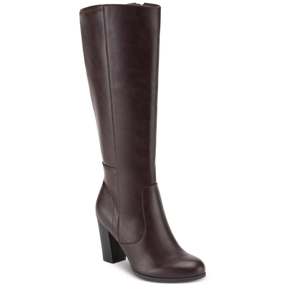 Style & Co Addyy Boots Women 11 Chocolate Round Toe Block Heel Knee High LION227